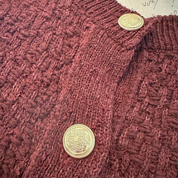 NWOT H&M Round Neck Textured Knit Cardigan Burgundy Size S - Picture 5 of 7